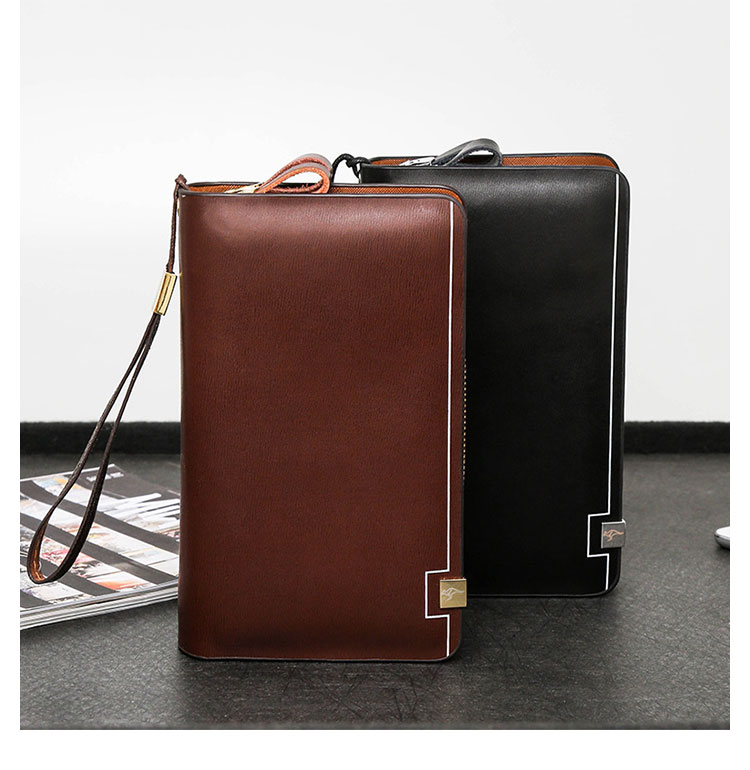 Whatna 牛革 ミニセカンドバッグ メンズ バッグ 6枚カード収納 ダブルファスナー 小さめ クラッチバッグ 長財布 革 手持ちバッグ メンズ ポーチ 男性用 紳士用 結婚式 冠婚葬祭 黒 ブラウン 302-10