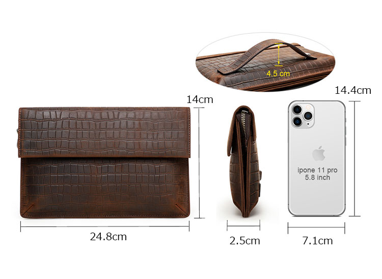 Whatna クロコダイル型押し天然 牛革 セカンドバッグ メンズ バッグ クラッチ バッグ 小さい カード6枚収納可2室仕切 厚手 本 革 レザー 結婚式 バッグ フォーマル ビジネス 冠婚葬祭 バッグ 男性用 紳士用 （CF1014）-3