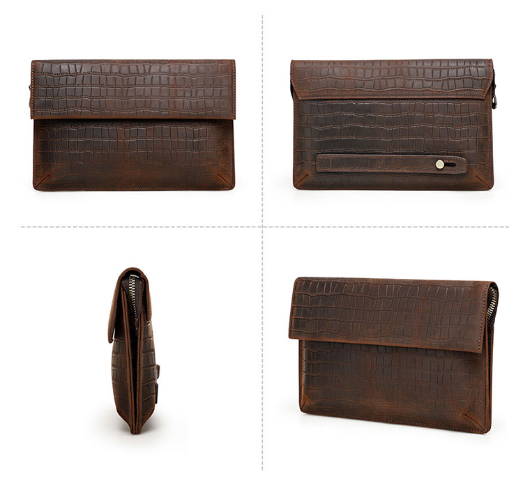 Whatna クロコダイル型押し天然 牛革 セカンドバッグ メンズ バッグ クラッチ バッグ 小さい カード6枚収納可2室仕切 厚手 本 革 レザー 結婚式 バッグ フォーマル ビジネス 冠婚葬祭 バッグ 男性用 紳士用 （CF1014）-2