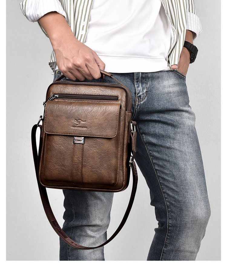 Whatna ショルダーバッグ メンズ 2way 斜め掛け 手提げ 厚手 皮革 レザー ipadmini収納可 縦型 小さめ メッセンジャーバッグ 通学 通勤バッグ 軽量 実用 自転車かばん プレゼント男性 黒 ブラウン（D001）-11