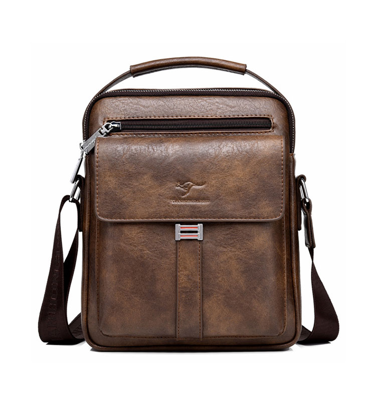 Whatna ショルダーバッグ メンズ 2way 斜め掛け 手提げ 厚手 皮革 レザー ipadmini収納可 縦型 小さめ メッセンジャーバッグ 通学 通勤バッグ 軽量 実用 自転車かばん プレゼント男性 黒 ブラウン（D001）-2