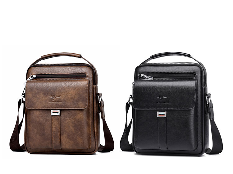 Whatna ショルダーバッグ メンズ 2way 斜め掛け 手提げ 厚手 皮革 レザー ipadmini収納可 縦型 小さめ メッセンジャーバッグ 通学 通勤バッグ 軽量 実用 自転車かばん プレゼント男性 黒 ブラウン（D001）-1