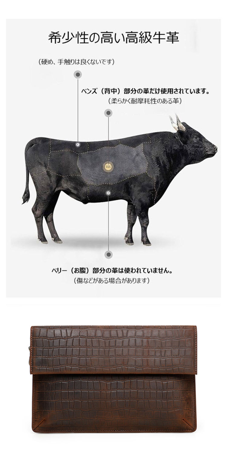 Whatna クロコダイル型押し天然 牛革 セカンドバッグ メンズ バッグ クラッチ バッグ 小さい カード6枚収納可2室仕切 厚手 本 革 レザー 結婚式 バッグ フォーマル ビジネス 冠婚葬祭 バッグ 男性用 紳士用 （CF1014）-5