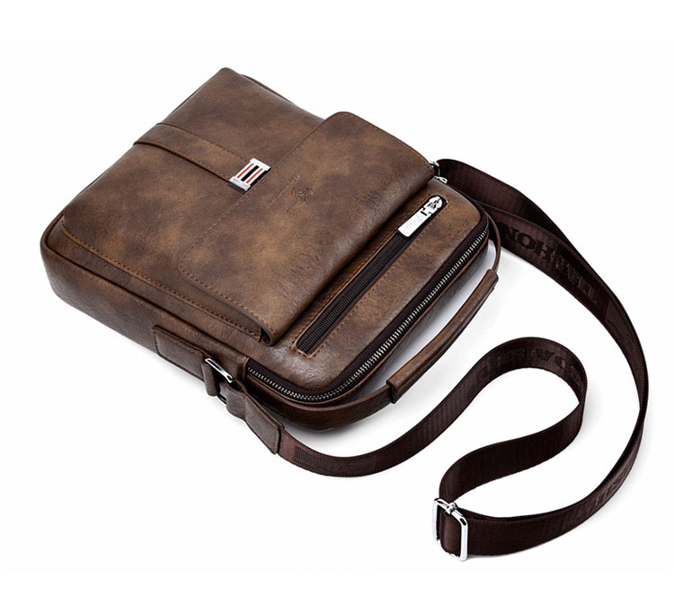 Whatna ショルダーバッグ メンズ 2way 斜め掛け 手提げ 厚手 皮革 レザー ipadmini収納可 縦型 小さめ メッセンジャーバッグ 通学 通勤バッグ 軽量 実用 自転車かばん プレゼント男性 黒 ブラウン（D001）-4