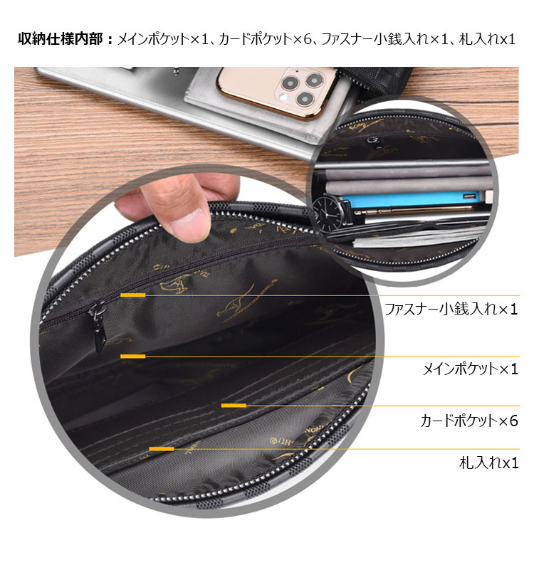 Whatna 2way 革 セカンドバッグ メンズ クラッチ バッグA4 10.5インチのipadpro収納可 6枚カード収納 小銭入 カジュアル フォーマル 冠婚葬祭 結婚式 バッグ紳士用 男性用 黑-8