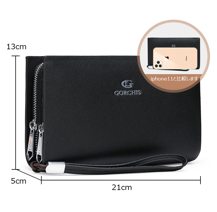 Whatna 2way ミニセカンドバッグ メンズ バッグ 8枚カード収納 2室仕切 大容量 本革 ダブルファスナー 小さめ クラッチバッグ 長財布 革 手持ちバッグ メンズ ポーチ 男性用 紳士用 結婚式 冠婚葬祭 黒 ブラウン2068-6