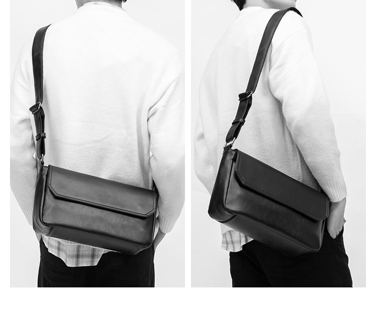 Whatnaミニショルダーバッグ 横型 メンズ ポシェット ショルダーミニポーチ 革 軽量 小型 人気型 耐久性 小さめメッセンジャーバッグ斜め掛け ビジネス 通学 通勤鞄 軽量 実用 自転車 鞄 かばん男性用 紳士用 黒 (3952)-9