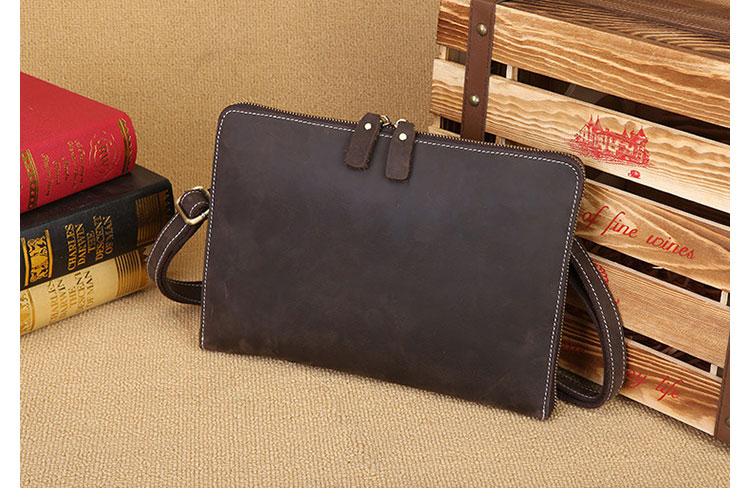 Whatna 2way 天然牛革 セカンド バッグ メンズ ショルダーベルト付属 ダブルファスナー 2室仕切 A4ipad 13収納可 クラッチ ショルダー 結婚式 バッグ ビジネス フォーマル 冠婚葬祭 バッグ紳士用 男性用 ブラウン 0073-4