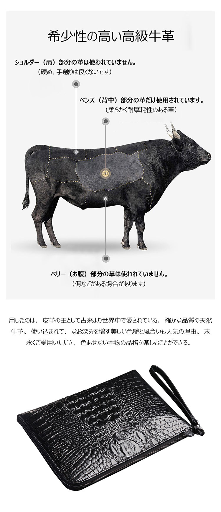 Whatna 2way クロコダイル型押し天然牛革 セカンド バッグ メンズ 大き ショルダーベルト付属 Lファスナー A4 ipad 13.3収納可 クラッチ ショルダー 結婚式 バッグ ビジネス フォーマル 冠婚葬祭 バッグ 紳士用 男性用 黒 8001-6