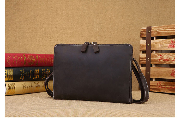 Whatna 2way 天然牛革 セカンド バッグ メンズ ショルダーベルト付属 ダブルファスナー 2室仕切 A4ipad 13収納可 クラッチ ショルダー 結婚式 バッグ ビジネス フォーマル 冠婚葬祭 バッグ紳士用 男性用 ブラウン 0073-3