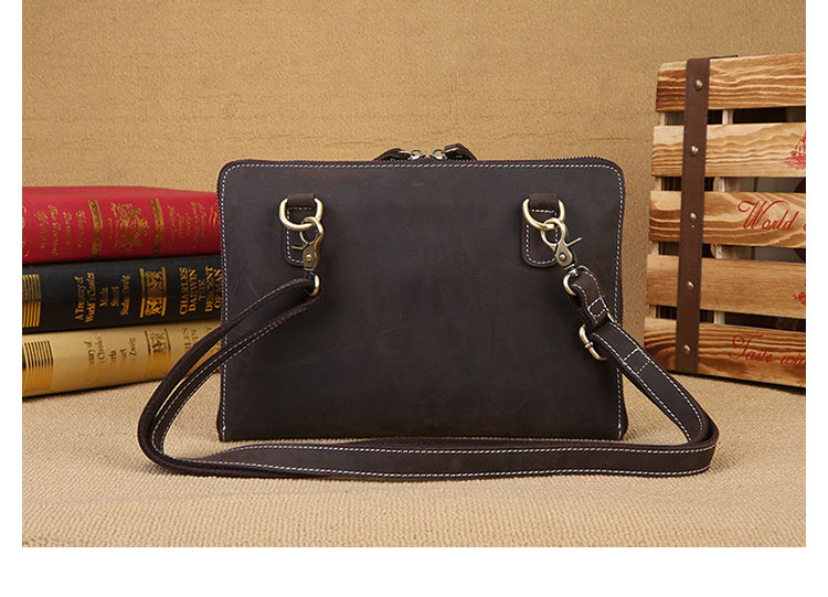 Whatna 2way 天然牛革 セカンド バッグ メンズ ショルダーベルト付属 ダブルファスナー 2室仕切 A4ipad 13収納可 クラッチ ショルダー 結婚式 バッグ ビジネス フォーマル 冠婚葬祭 バッグ紳士用 男性用 ブラウン 0073-5