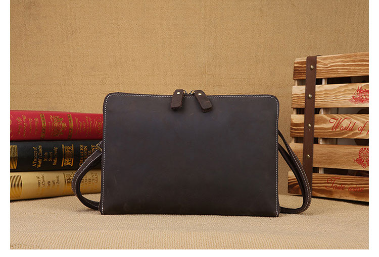 Whatna 2way 天然牛革 セカンド バッグ メンズ ショルダーベルト付属 ダブルファスナー 2室仕切 A4ipad 13収納可 クラッチ ショルダー 結婚式 バッグ ビジネス フォーマル 冠婚葬祭 バッグ紳士用 男性用 ブラウン 0073-2