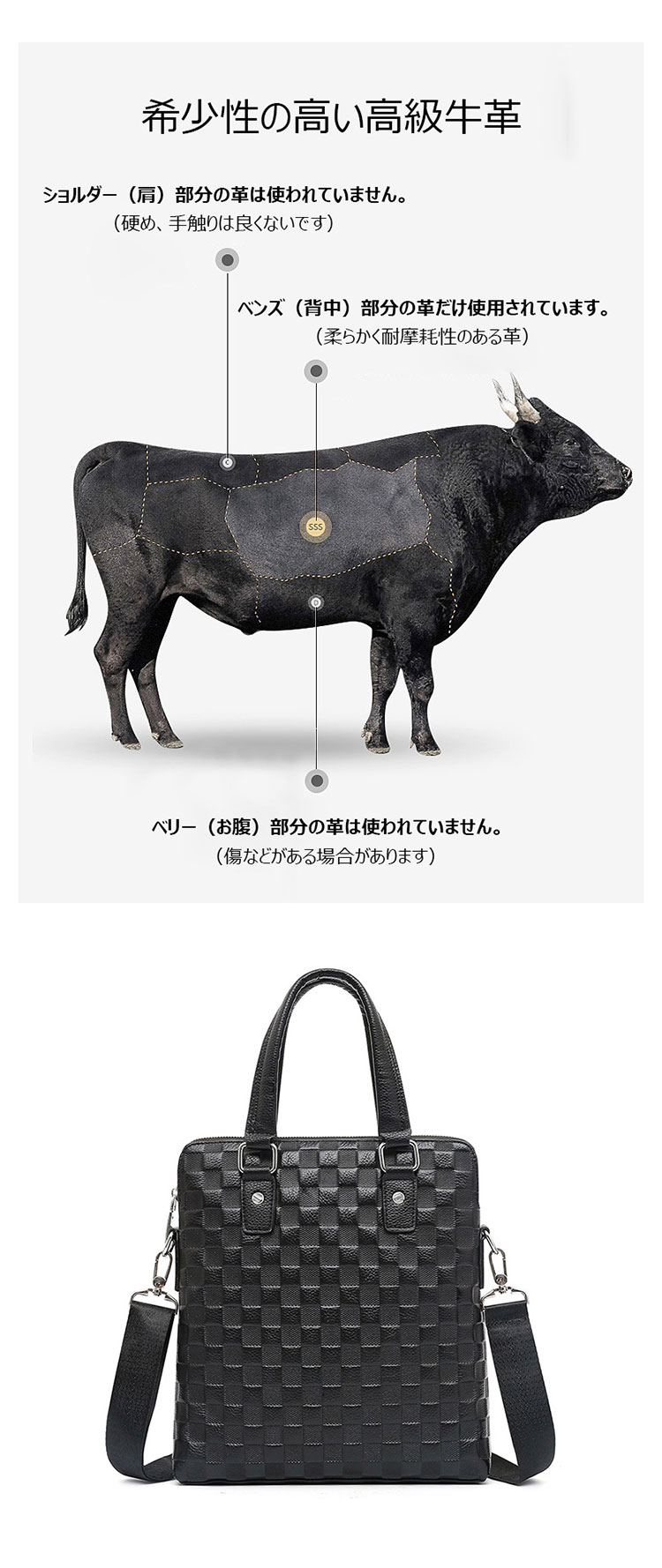 Whatna 天然牛革 ビジネスバッグ メンズ 2WAY 手提げ・ショルダーバッグ 天然 本革 A4 13.3インチIpad収納可大容量 旅行 出張用 通勤 通学 就活 面接 バッグ かばん 男性用 ブラック(8171)-11