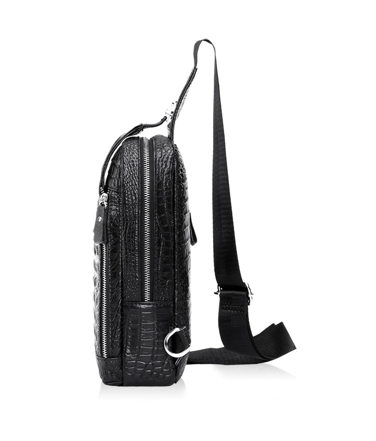 Whatna クロコダイル型押し牛革 斜めがけ ボディバッグ ワンショルダー メンズ  本 革 厚手 レザー黒  KX5010-2