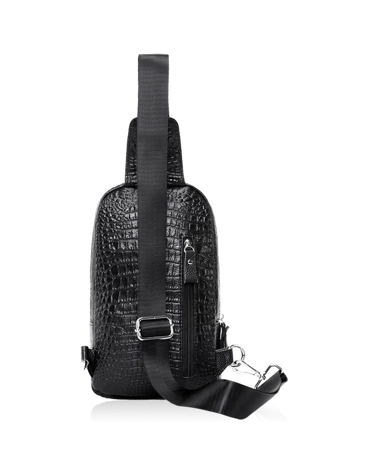 Whatna クロコダイル型押し牛革 斜めがけ ボディバッグ ワンショルダー メンズ  本 革 厚手 レザー黒  KX5010-3