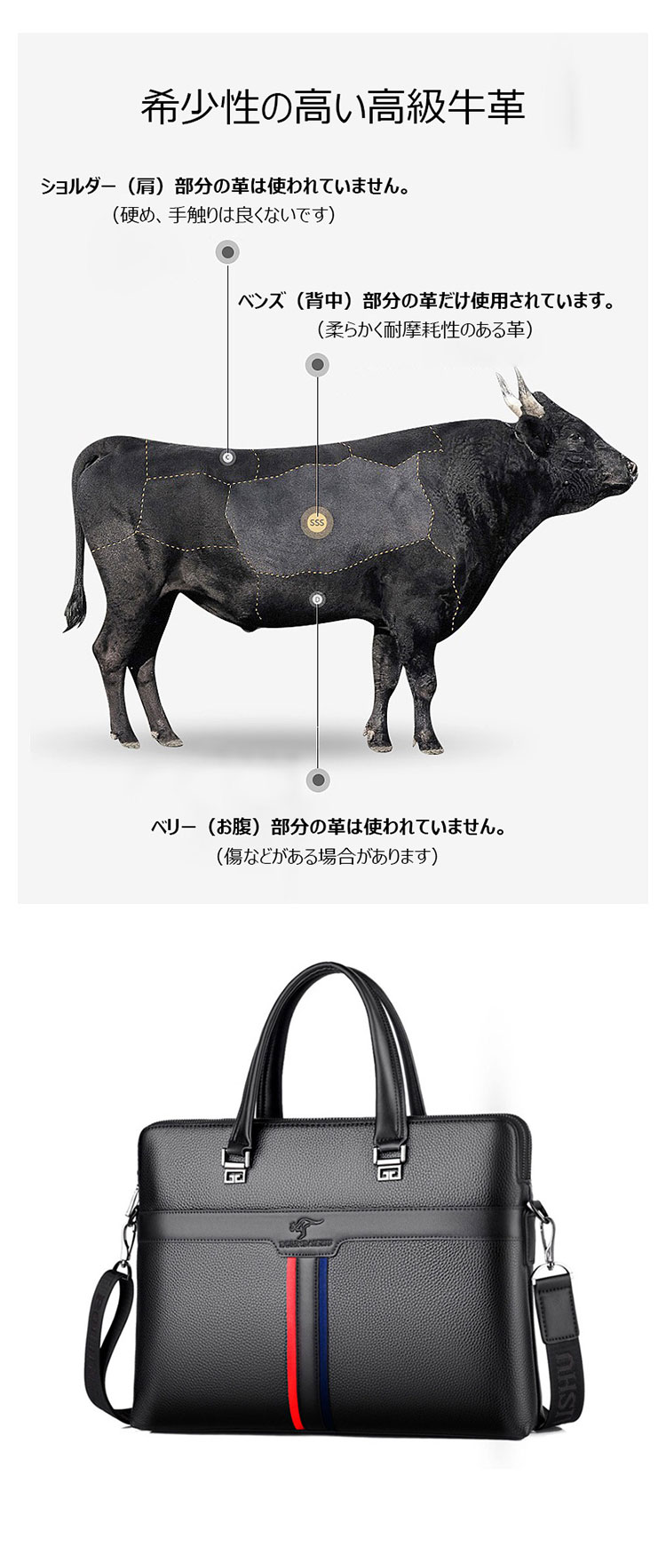 Whatna 牛革  ビジネス バッグメンズ 2way ショルダー 手提げ 本革 2室仕切 横型 ブリーフケース 14インチPC対応 旅行 出張 通勤 通学 就活 面接 バッグ かばん 男性用 BL003-3-12