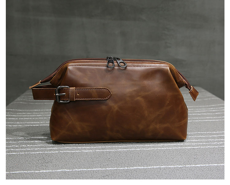 Whatna 2way 革 セカンドバッグ メンズ クラッチ バッグ 小きめ ダブルファスナー せかんどばっく葬式 バッグ 結婚式 バッグ フォーマル ビジネス 冠婚葬祭 バッグ 男性用 紳士用 ブラウン (hs-1649)-2