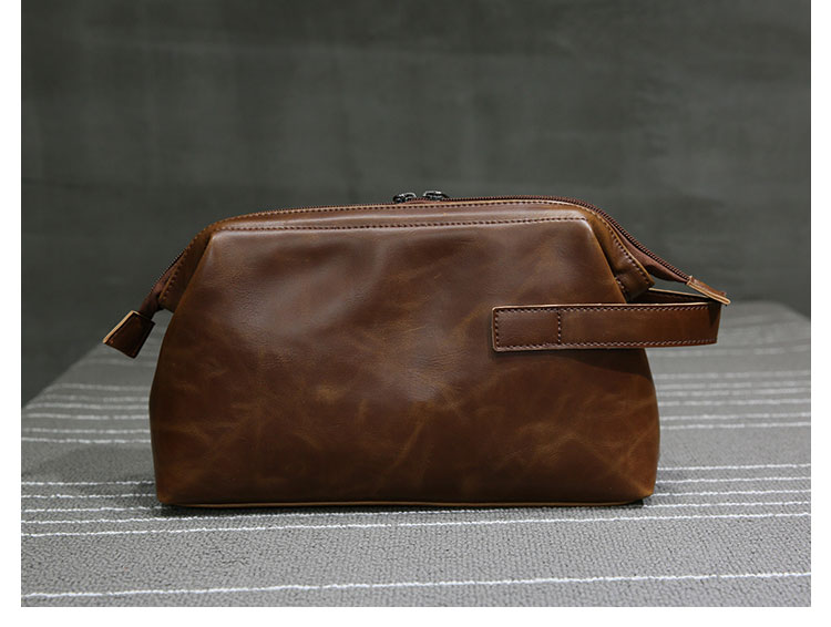 Whatna 2way 革 セカンドバッグ メンズ クラッチ バッグ 小きめ ダブルファスナー せかんどばっく葬式 バッグ 結婚式 バッグ フォーマル ビジネス 冠婚葬祭 バッグ 男性用 紳士用 ブラウン (hs-1649)-3