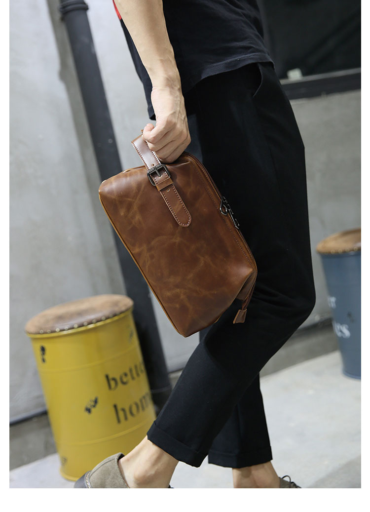 Whatna 2way 革 セカンドバッグ メンズ クラッチ バッグ 小きめ ダブルファスナー せかんどばっく葬式 バッグ 結婚式 バッグ フォーマル ビジネス 冠婚葬祭 バッグ 男性用 紳士用 ブラウン (hs-1649)-12