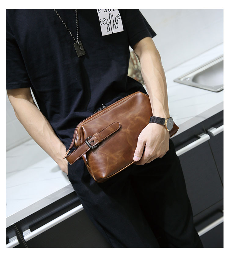 Whatna 2way 革 セカンドバッグ メンズ クラッチ バッグ 小きめ ダブルファスナー せかんどばっく葬式 バッグ 結婚式 バッグ フォーマル ビジネス 冠婚葬祭 バッグ 男性用 紳士用 ブラウン (hs-1649)-11