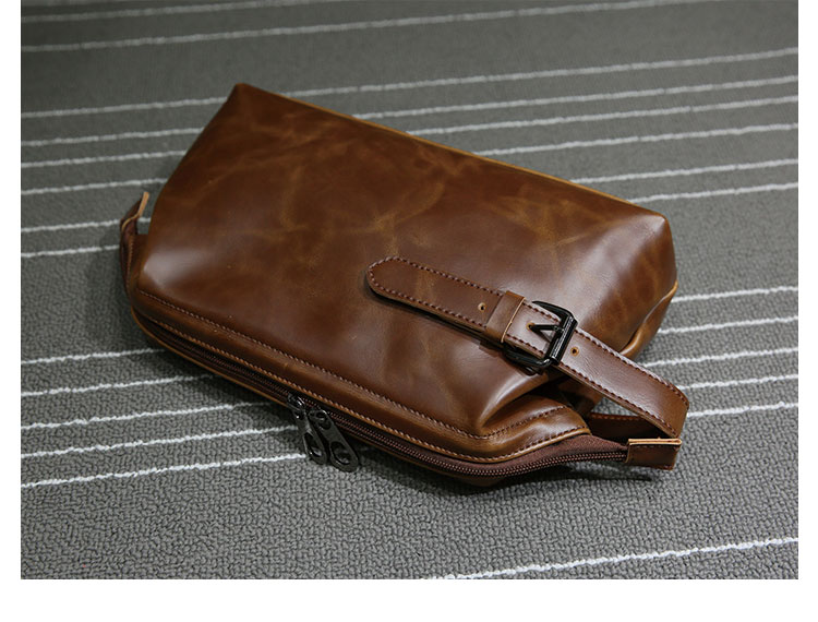 Whatna 2way 革 セカンドバッグ メンズ クラッチ バッグ 小きめ ダブルファスナー せかんどばっく葬式 バッグ 結婚式 バッグ フォーマル ビジネス 冠婚葬祭 バッグ 男性用 紳士用 ブラウン (hs-1649)-4