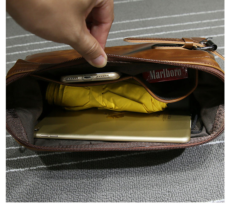 Whatna 2way 革 セカンドバッグ メンズ クラッチ バッグ 小きめ ダブルファスナー せかんどばっく葬式 バッグ 結婚式 バッグ フォーマル ビジネス 冠婚葬祭 バッグ 男性用 紳士用 ブラウン (hs-1649)-7