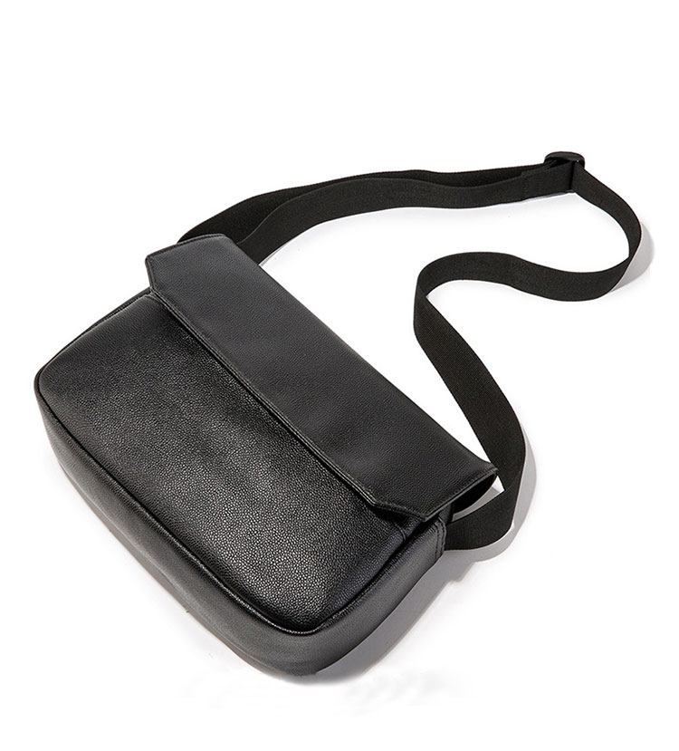 Whatna フラップ ミニショルダーバッグ メンズ ポシェット 横型 ショルダーミニポーチ 革 軽量 小型 人気型 耐久性 小さめメッセンジャーバッグ斜め掛け ビジネス 通学 通勤鞄 軽量 実用 自転車 かばん男性用 黒 (K4942)-6