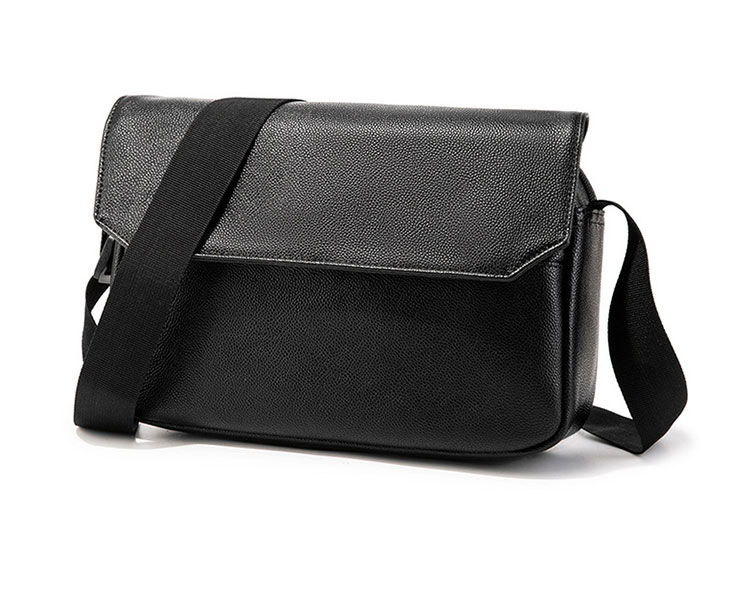 Whatna フラップ ミニショルダーバッグ メンズ ポシェット 横型 ショルダーミニポーチ 革 軽量 小型 人気型 耐久性 小さめメッセンジャーバッグ斜め掛け ビジネス 通学 通勤鞄 軽量 実用 自転車 かばん男性用 黒 (K4942)-2