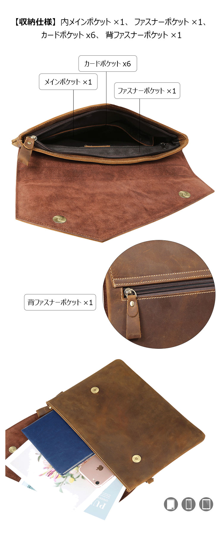 Whatna 2way 天然 牛革 セカンドバッグ メンズ クラッチ バッグ小きめ A4サイズ ipad10.5収納 本革 防水 耐磨耗 結婚式 披露宴 バッグ カジュアルフォーマル ビジネス 冠婚葬祭 バッグ 男性用 紳士用 黒 H200402-5