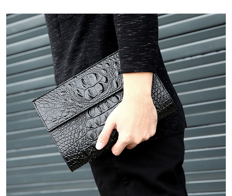 Whatna クロコダイル型押し革 セカンドバッグ メンズ バッグ クラッチ バッグ 小さい 本革 カード6枚収納可2室仕切 厚手 本 革 レザー 結婚式 バッグ フォーマル ビジネス 冠婚葬祭 バッグ 男性用 紳士用 (1018)-8