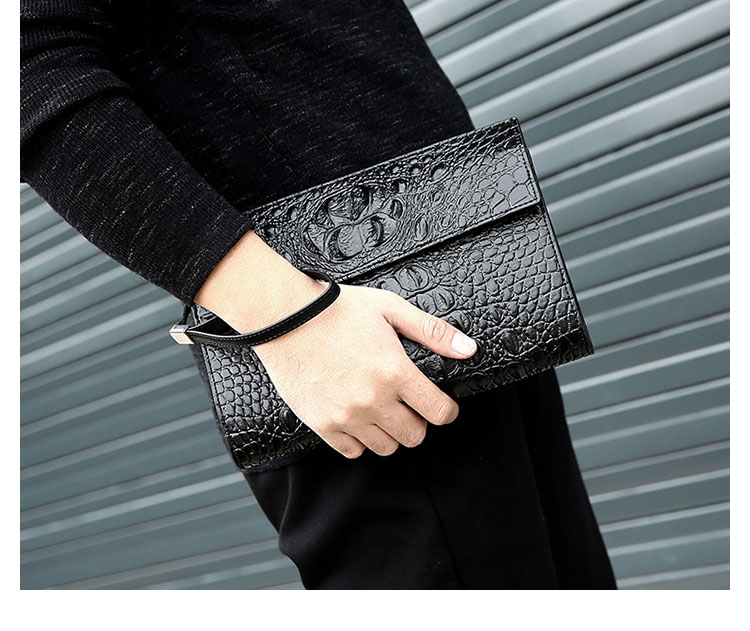 Whatna クロコダイル型押し革 セカンドバッグ メンズ バッグ クラッチ バッグ 小さい 本革 カード6枚収納可2室仕切 厚手 本 革 レザー 結婚式 バッグ フォーマル ビジネス 冠婚葬祭 バッグ 男性用 紳士用 (1018)-10