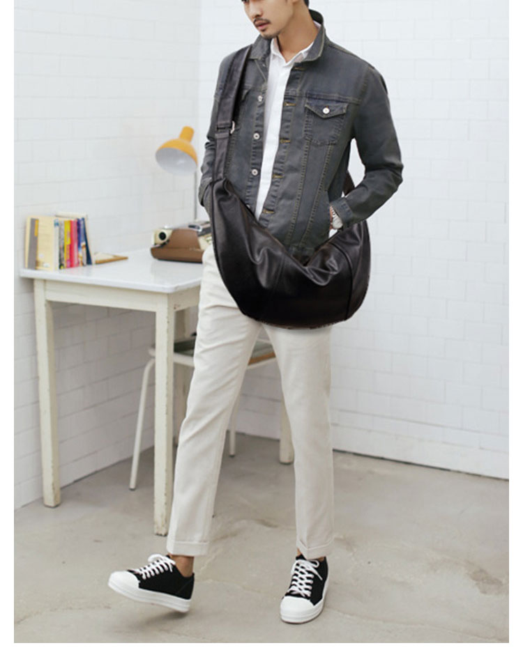 Whatna 革 ショルダーバッグ メンズ 2way 斜め掛け ボディーバッグ 胸バッグ 厚手 レザー 小さめ メッセンジャーバッグ 通学 通勤バッグ 軽量 実用 自転車かばん プレゼント男性 黒-8