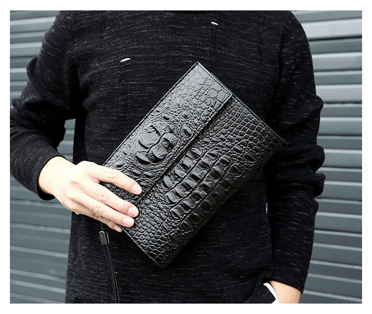 Whatna クロコダイル型押し革 セカンドバッグ メンズ バッグ クラッチ バッグ 小さい 本革 カード6枚収納可2室仕切 厚手 本 革 レザー 結婚式 バッグ フォーマル ビジネス 冠婚葬祭 バッグ 男性用 紳士用 (1018)-9