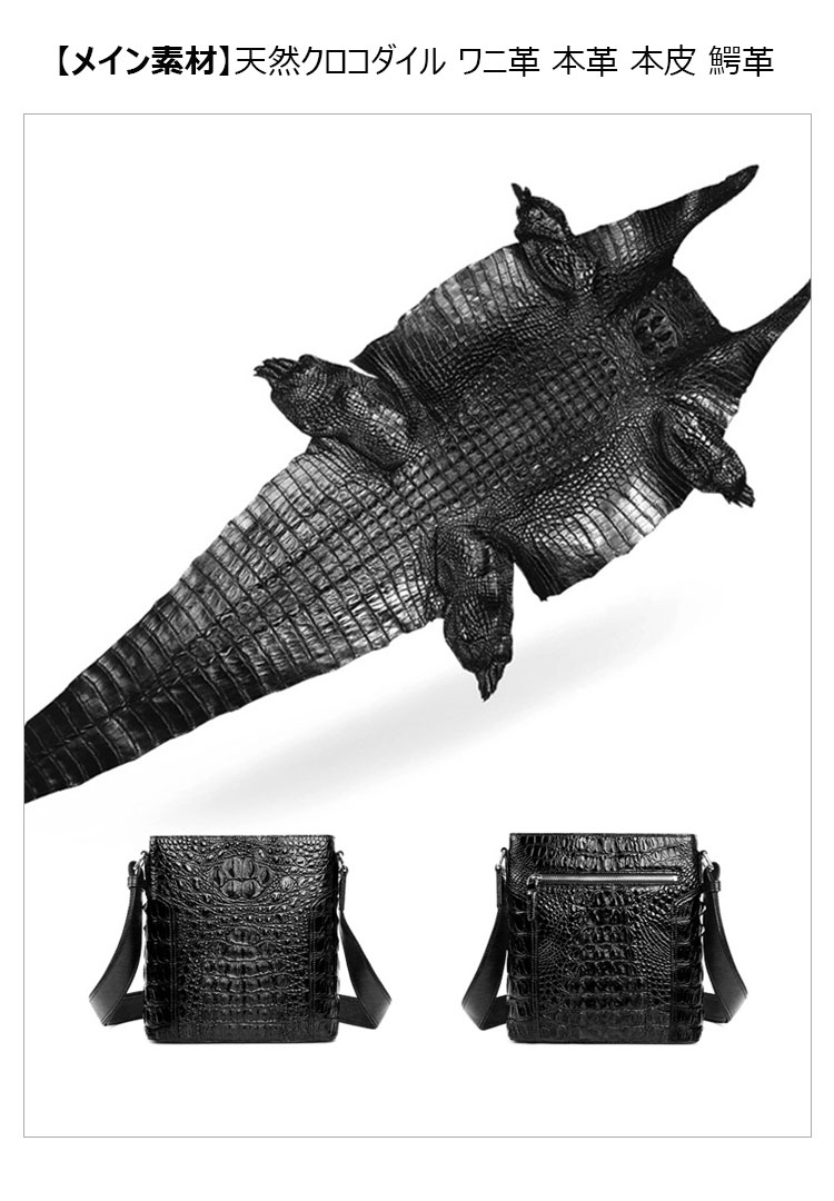 Whatna ワニ革 本革 ショルダーバッグ メンズ ポシェットポお財布 8枚カード収納 メッセンジャーバッグ 縦型 小さめ ビジネスバッグクロコダイル革 本皮 通勤 通学 斜めがけバッグ かばん男性用 ブラウン 黒（1108）-7