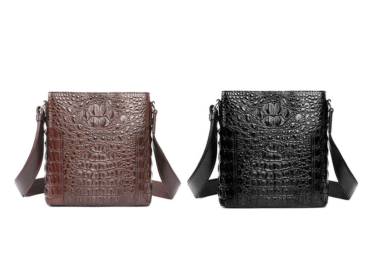 Whatna ワニ革 本革 ショルダーバッグ メンズ ポシェットポお財布 8枚カード収納 メッセンジャーバッグ 縦型 小さめ ビジネスバッグクロコダイル革 本皮 通勤 通学 斜めがけバッグ かばん男性用 ブラウン 黒（1108）-1