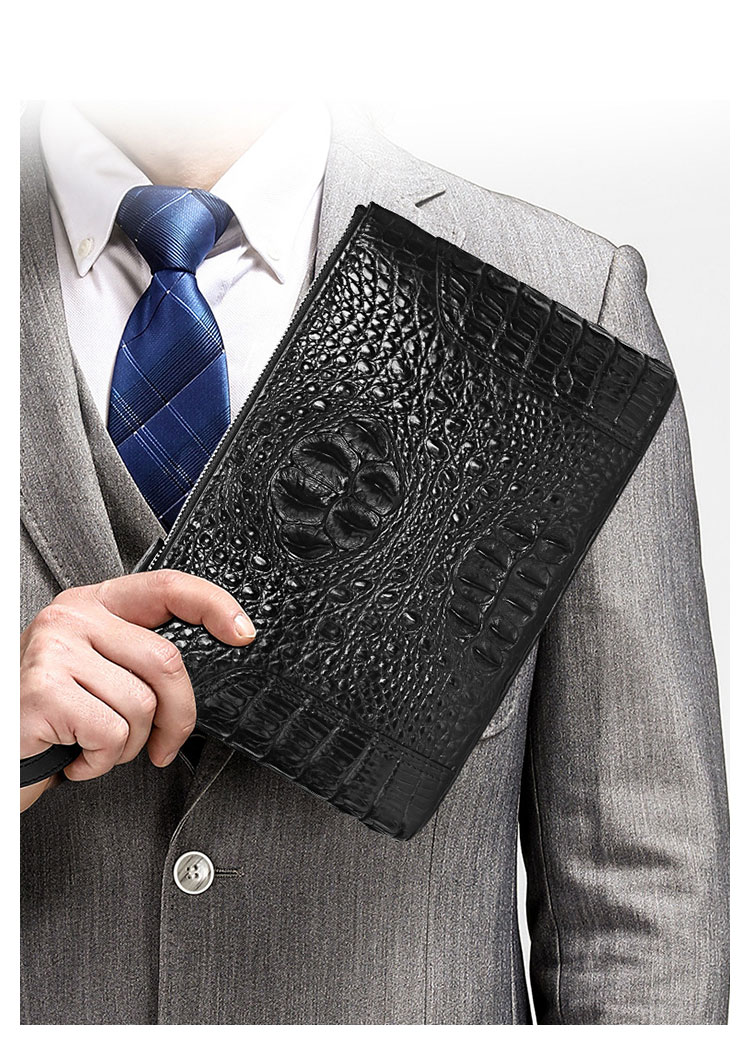 Whatna ワニ革 本革 セカンドバッグ メンズ バッグ クラッチ バッグ 大さい カード6枚 B5サイズ ipad9.7収納可 クロコダイル革 本皮 結婚式 バッグ フォーマル ビジネス 冠婚葬祭 バッグ 男性用 紳士用 （2140）-12