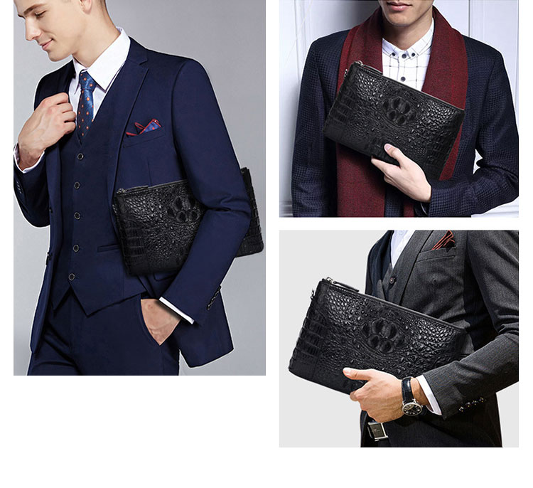 Whatna ワニ革 本革 セカンドバッグ メンズ バッグ クラッチ バッグ 大さい カード6枚 B5サイズ ipad9.7収納可 クロコダイル革 本皮 結婚式 バッグ フォーマル ビジネス 冠婚葬祭 バッグ 男性用 紳士用 （2140）-13