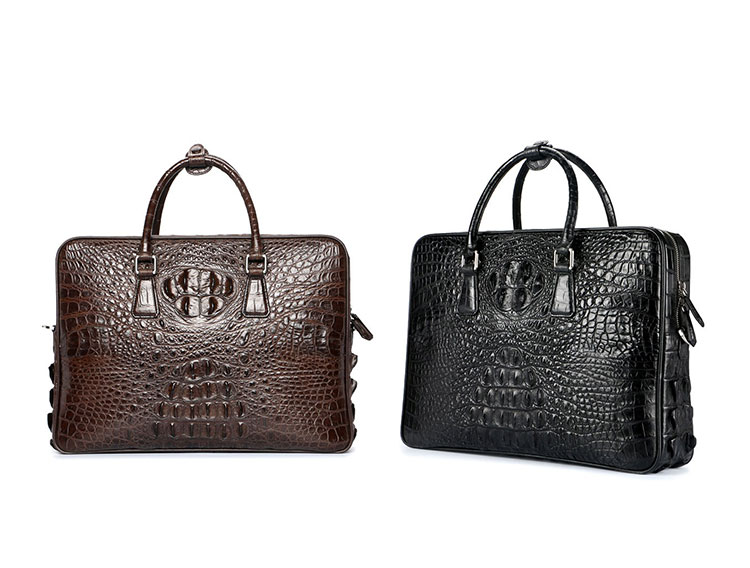Whatna ワニ革 本革 ビジネス バッグメンズ 2way ショルダー 手提げ ダブルファスナー仕様 クロコダイル革 ブリーフケース 15.6インチPC対応 旅行 出張 通勤 通学 就活 面接 バッグ かばん 男性用 1015-1