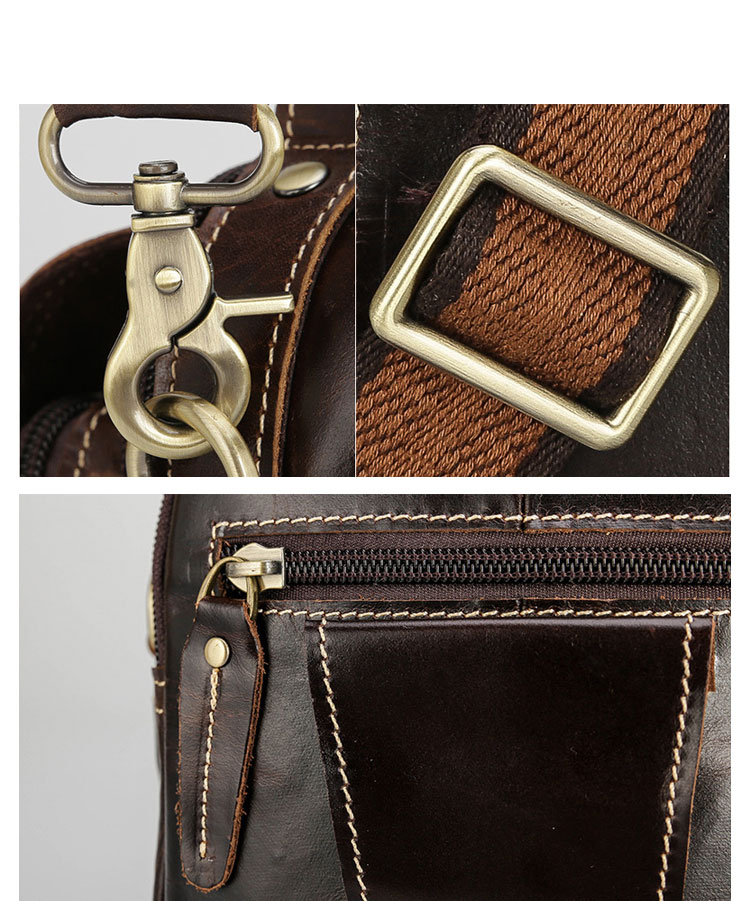 Whatna 天然 牛革ミニショルダーバッグ メンズ 3way 斜め掛け 手提げバッグ 男性用 ベルト ポーチ ミニ ウエストバッグ 小型ポシェット 2室仕切 厚手 レザー 本革 横型 小さめかたかけバッグ メンズ 軽量 実用 レゼント男性 ブラウン2358-9