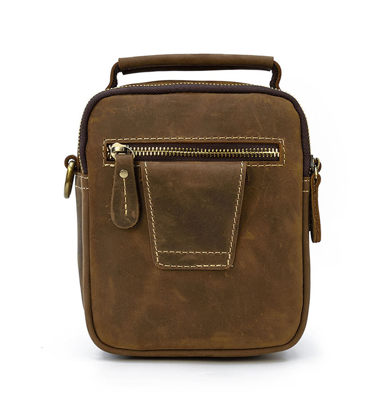 Whatna 天然 牛革ミニショルダーバッグ メンズ 3way 斜め掛け 手提げバッグ 男性用 ベルト ポーチ ミニ ウエストバッグ 小型ポシェット 2室仕切 厚手 レザー 本革 横型 小さめかたかけバッグ メンズ 軽量 実用 レゼント男性 ブラウン 9461-4