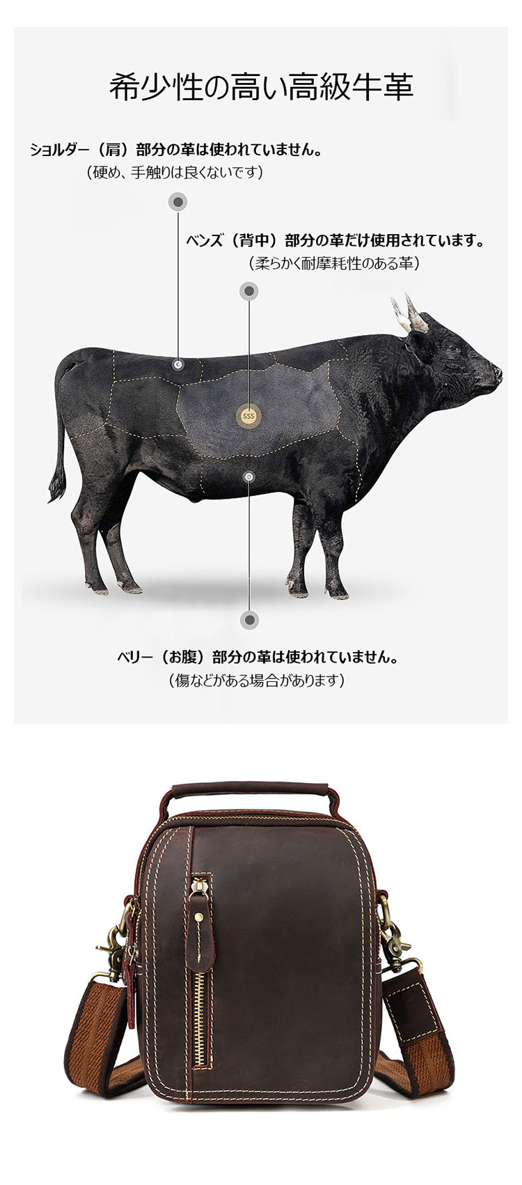 Whatna 天然 牛革ミニショルダーバッグ メンズ 3way 斜め掛け 手提げバッグ 男性用 ベルト ポーチ ミニ ウエストバッグ 小型ポシェット 2室仕切 厚手 レザー 本革 横型 小さめかたかけバッグ メンズ 軽量 実用 レゼント男性 ブラウン 9461-11