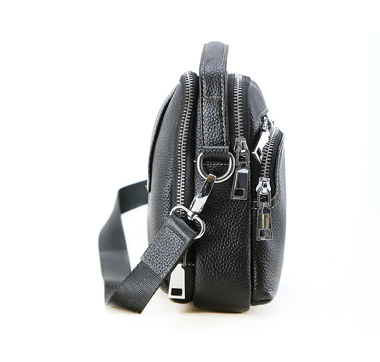 Whatna 天然 牛革ミニショルダーバッグ メンズ 3way斜め掛け 手提げバッグ 男性用 ベルト ポーチ ミニ ウエストバッグ 小型ポシェット 2室仕切 厚手 レザー 本革 横型 小さめかたかけバッグ メンズ 軽量 実用 レゼント男性 ブラック2349-4