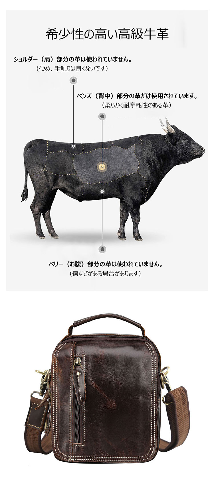 Whatna 天然 牛革ミニショルダーバッグ メンズ 3way 斜め掛け 手提げバッグ 男性用 ベルト ポーチ ミニ ウエストバッグ 小型ポシェット 2室仕切 厚手 レザー 本革 横型 小さめかたかけバッグ メンズ 軽量 実用 レゼント男性 ブラウン2358-8