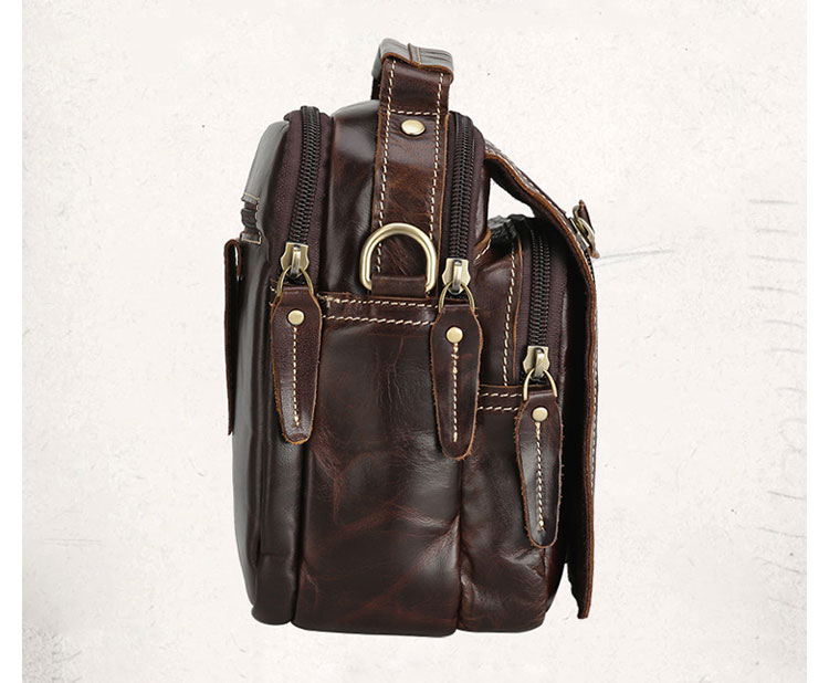 Whatna 天然 牛革ミニショルダーバッグ メンズ 3way 斜め掛け 手提げバッグ 男性用 ベルト ポーチ ミニ ウエストバッグ 小型ポシェット 2室仕切 厚手 レザー 本革 横型 小さめかたかけバッグ メンズ 軽量 実用 レゼント男性 ブラウン2358-3