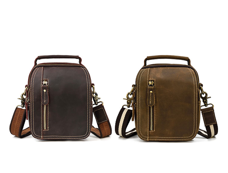 Whatna 天然 牛革ミニショルダーバッグ メンズ 3way 斜め掛け 手提げバッグ 男性用 ベルト ポーチ ミニ ウエストバッグ 小型ポシェット 2室仕切 厚手 レザー 本革 横型 小さめかたかけバッグ メンズ 軽量 実用 レゼント男性 ブラウン 9461-1
