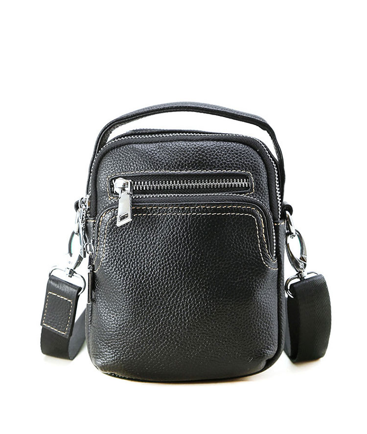 Whatna 天然 牛革ミニショルダーバッグ メンズ 3way斜め掛け 手提げバッグ 男性用 ベルト ポーチ ミニ ウエストバッグ 小型ポシェット 2室仕切 厚手 レザー 本革 横型 小さめかたかけバッグ メンズ 軽量 実用 レゼント男性 ブラック2349-1