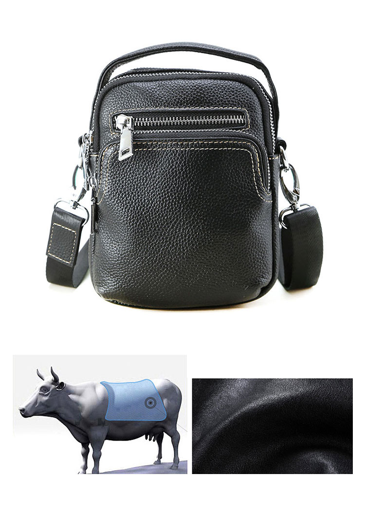 Whatna 天然 牛革ミニショルダーバッグ メンズ 3way斜め掛け 手提げバッグ 男性用 ベルト ポーチ ミニ ウエストバッグ 小型ポシェット 2室仕切 厚手 レザー 本革 横型 小さめかたかけバッグ メンズ 軽量 実用 レゼント男性 ブラック2349-11