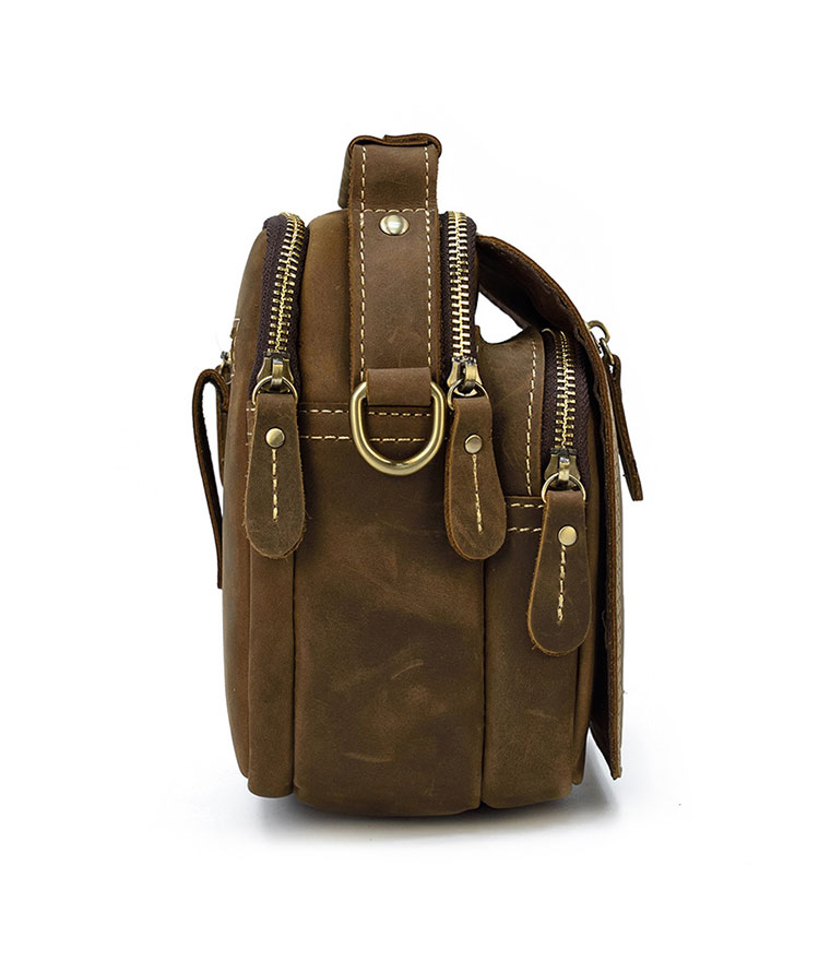 Whatna 天然 牛革ミニショルダーバッグ メンズ 3way 斜め掛け 手提げバッグ 男性用 ベルト ポーチ ミニ ウエストバッグ 小型ポシェット 2室仕切 厚手 レザー 本革 横型 小さめかたかけバッグ メンズ 軽量 実用 レゼント男性 ブラウン 9461-3