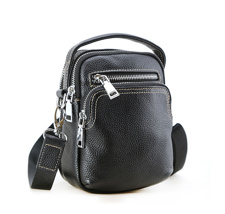 Whatna 天然 牛革ミニショルダーバッグ メンズ 3way斜め掛け 手提げバッグ 男性用 ベルト ポーチ ミニ ウエストバッグ 小型ポシェット 2室仕切 厚手 レザー 本革 横型 小さめかたかけバッグ メンズ 軽量 実用 レゼント男性 ブラック2349-2