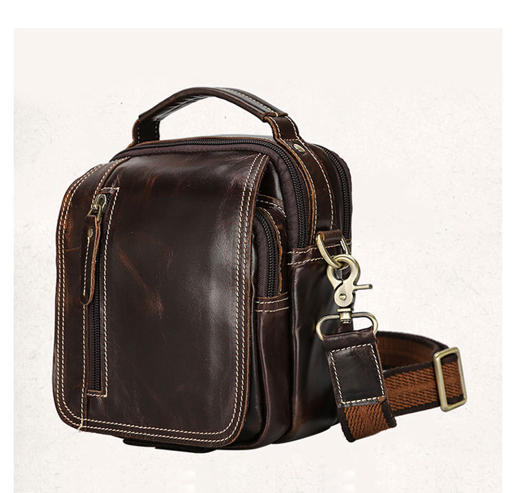 Whatna 天然 牛革ミニショルダーバッグ メンズ 3way 斜め掛け 手提げバッグ 男性用 ベルト ポーチ ミニ ウエストバッグ 小型ポシェット 2室仕切 厚手 レザー 本革 横型 小さめかたかけバッグ メンズ 軽量 実用 レゼント男性 ブラウン2358-2
